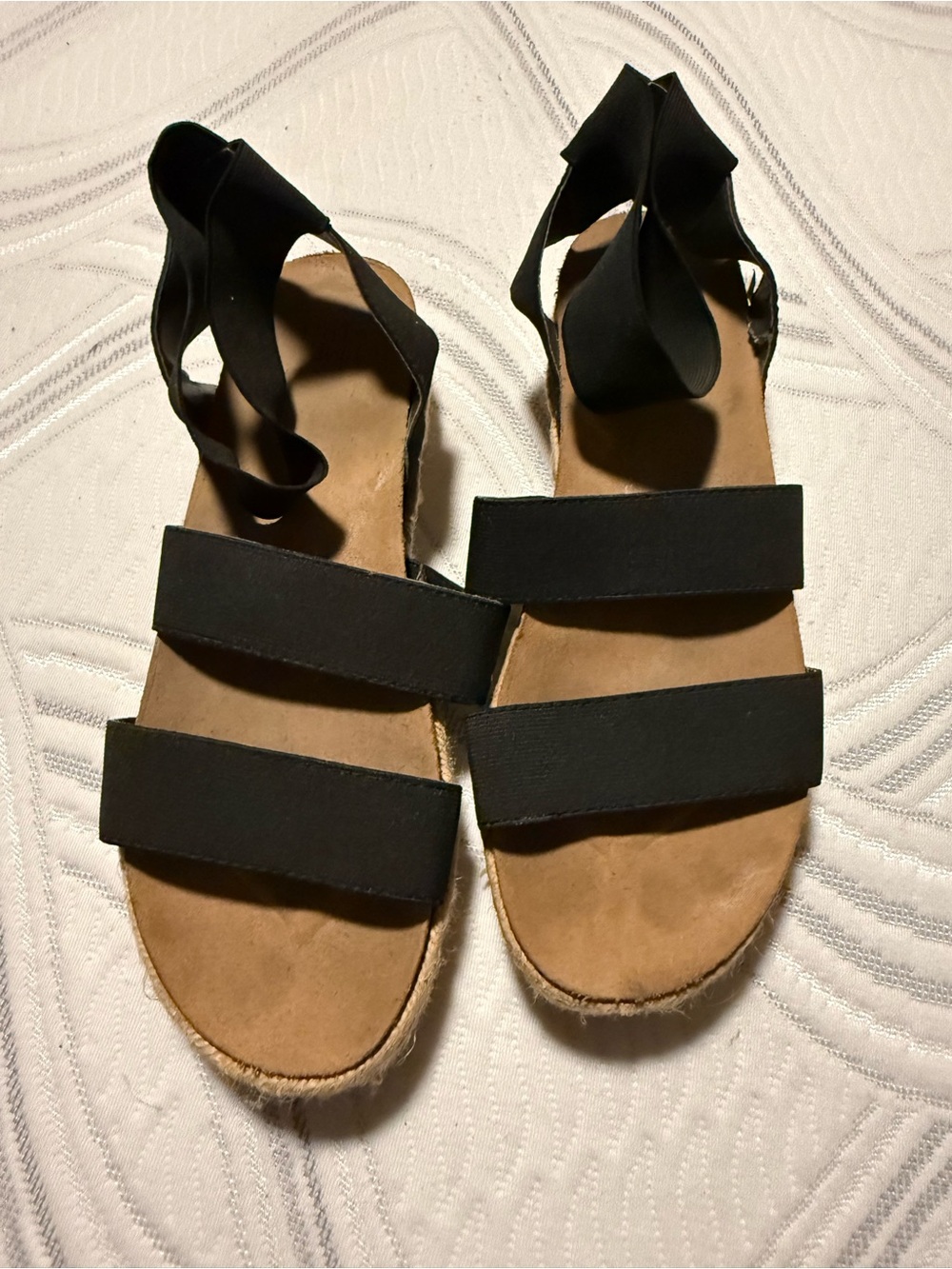 Time and Tru Black Strappy Espadrille Sandals with Ankle Wrap